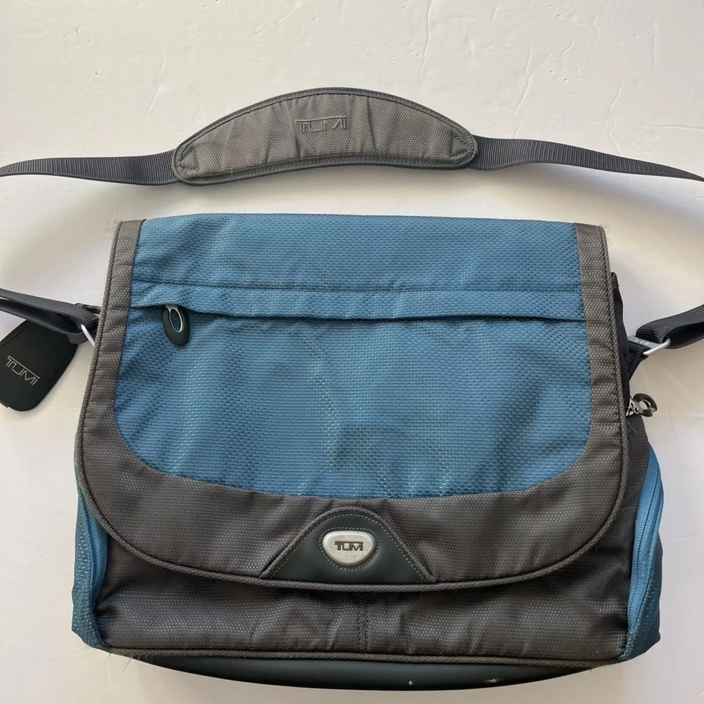 Tumi Blue Gray Messenger Bag Many Pockets